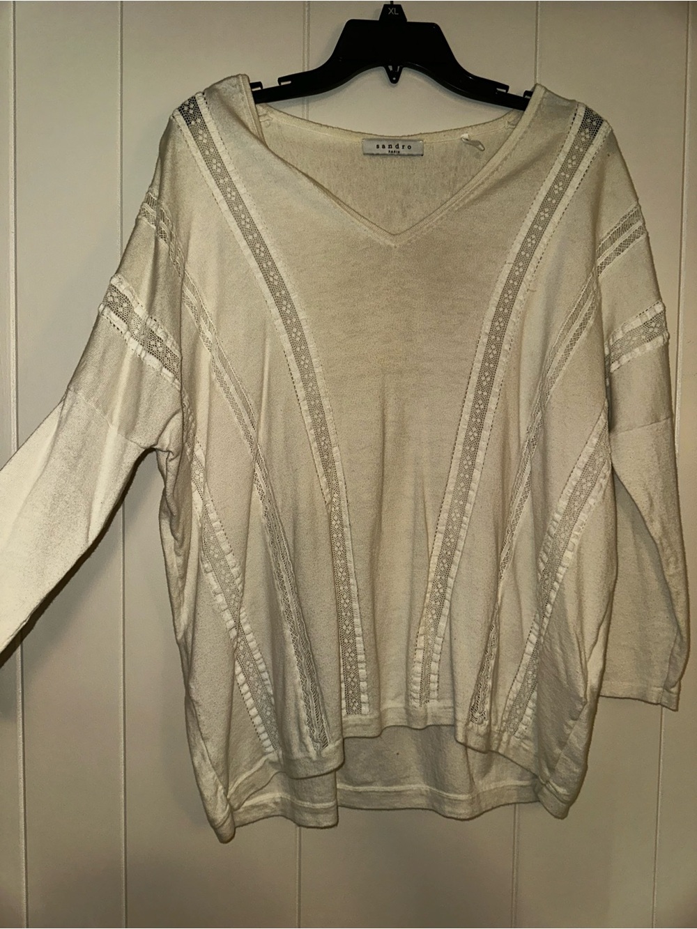 Sandro Paris Cream Pointelle Knit Sweater Women’s